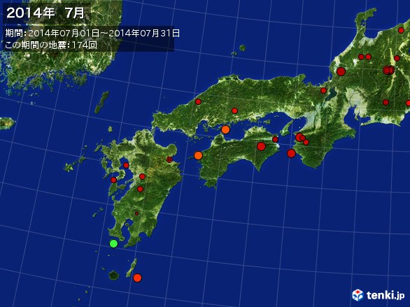 西日本・震央分布図(2014年07月)
