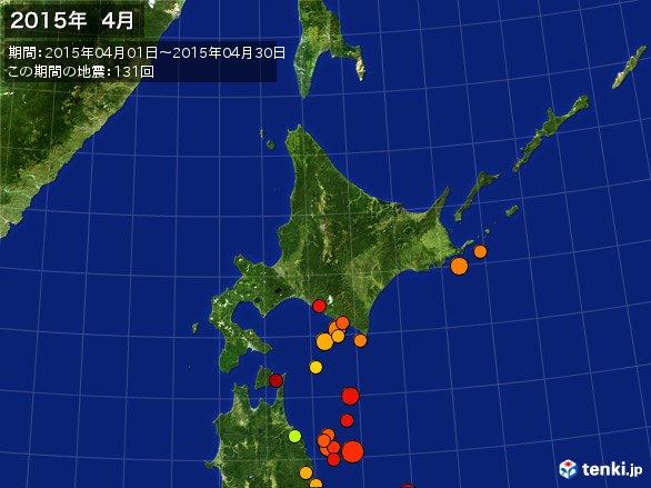 北日本・震央分布図(2015年04月)