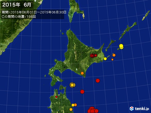 北日本・震央分布図(2015年06月)