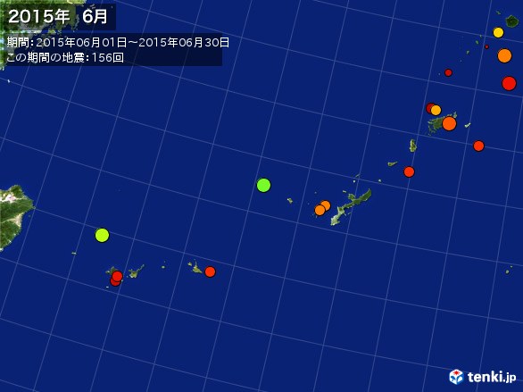沖縄・震央分布図(2015年06月)