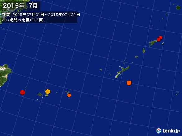 沖縄・震央分布図(2015年07月)