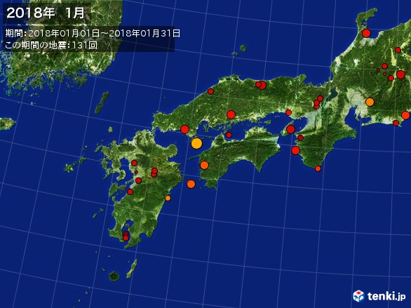 西日本・震央分布図(2018年01月)