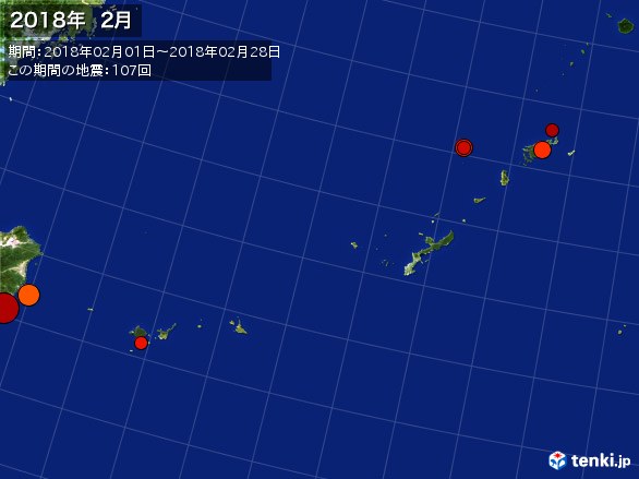 沖縄・震央分布図(2018年02月)
