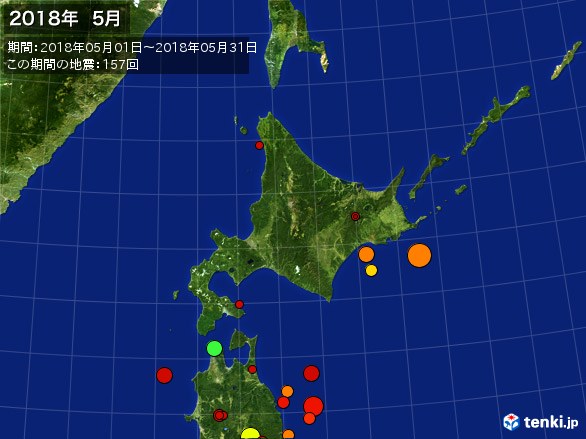 北日本・震央分布図(2018年05月)