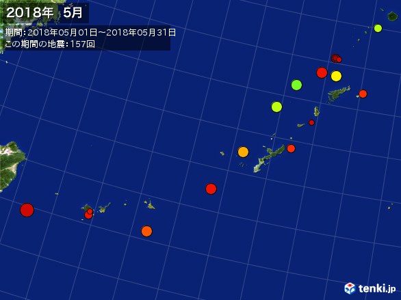 沖縄・震央分布図(2018年05月)
