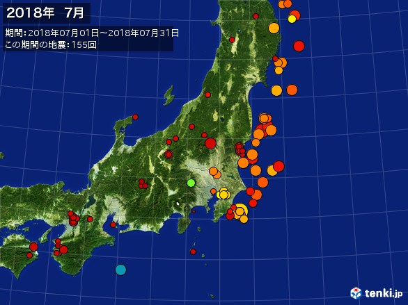 東日本・震央分布図(2018年07月)