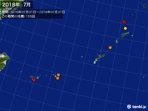 沖縄・震央分布図(2018年07月)