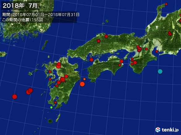 西日本・震央分布図(2018年07月)