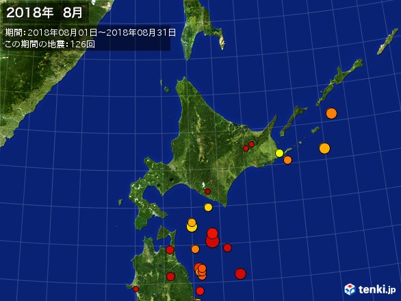 北日本・震央分布図(2018年08月)