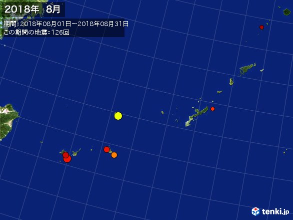 沖縄・震央分布図(2018年08月)