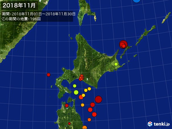 北日本・震央分布図(2018年11月)