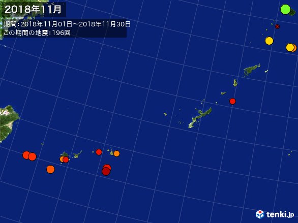 沖縄・震央分布図(2018年11月)