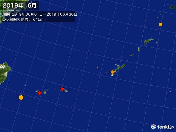 沖縄・震央分布図(2019年06月)