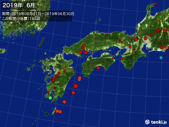 西日本・震央分布図(2019年06月)