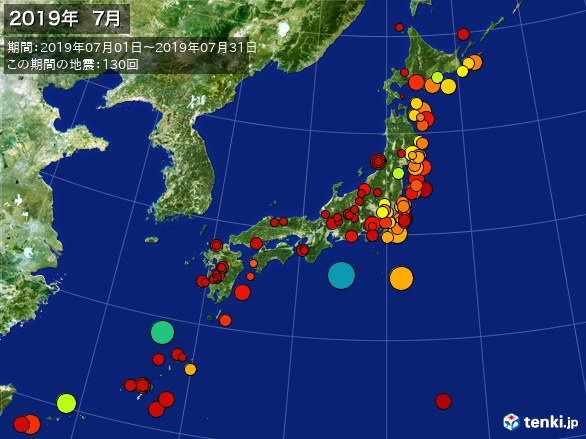 日本全体・震央分布図(2019年07月)
