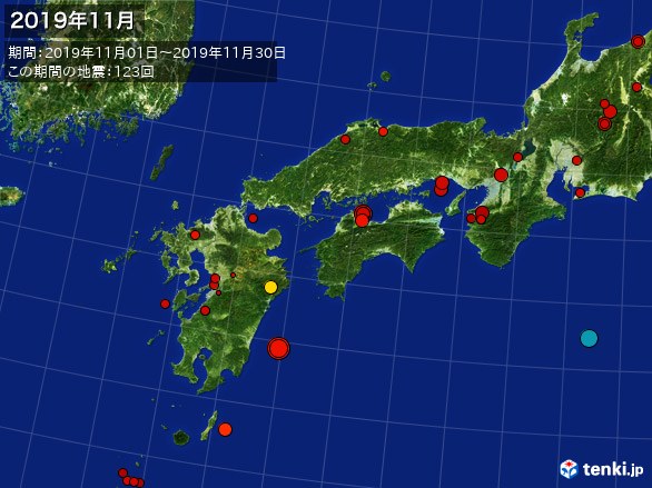 西日本・震央分布図(2019年11月)