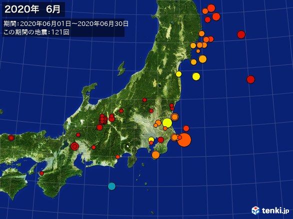 東日本・震央分布図(2020年06月)