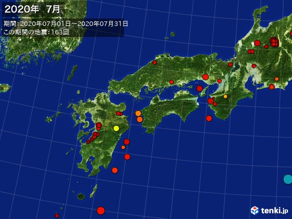 西日本・震央分布図(2020年07月)