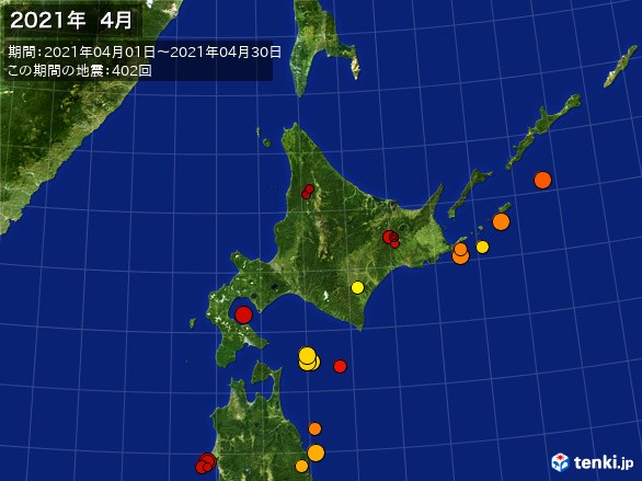 北日本・震央分布図(2021年04月)