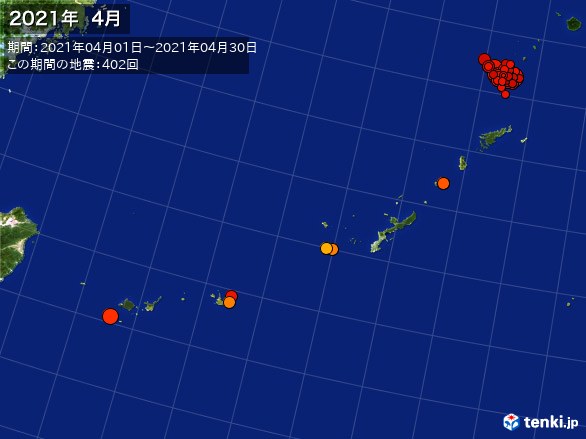 沖縄・震央分布図(2021年04月)