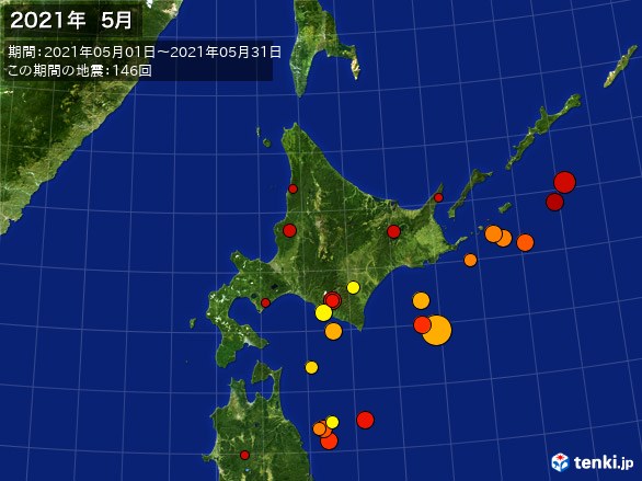 北日本・震央分布図(2021年05月)