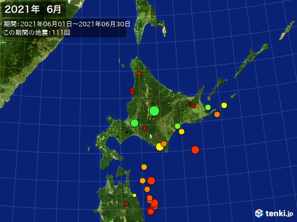 北日本・震央分布図(2021年06月)