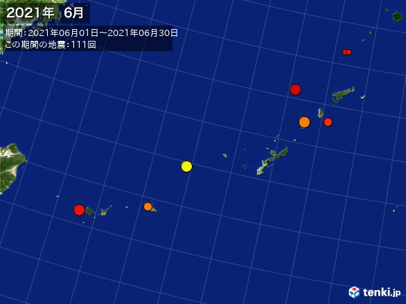 沖縄・震央分布図(2021年06月)
