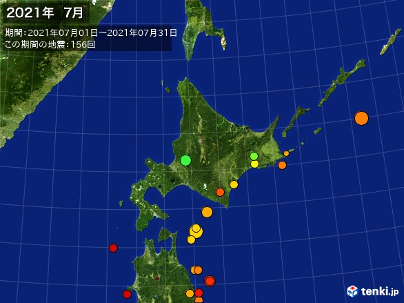 北日本・震央分布図(2021年07月)