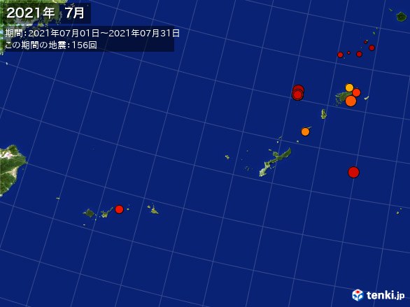 沖縄・震央分布図(2021年07月)