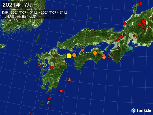 西日本・震央分布図(2021年07月)