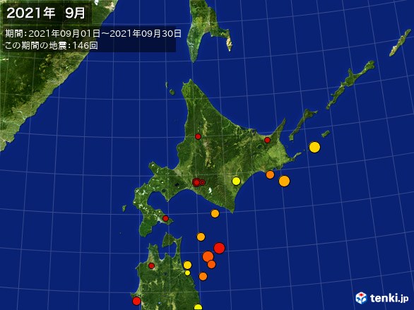 北日本・震央分布図(2021年09月)