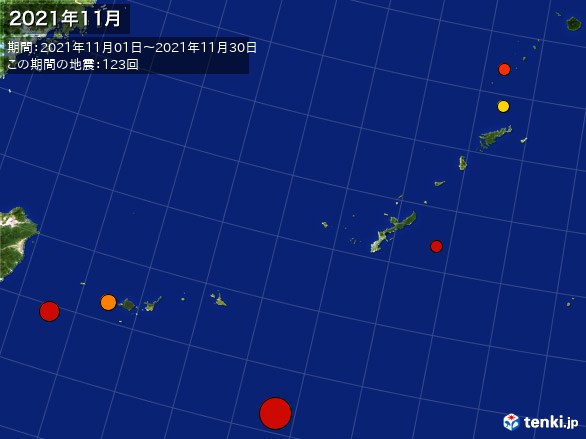 沖縄・震央分布図(2021年11月)