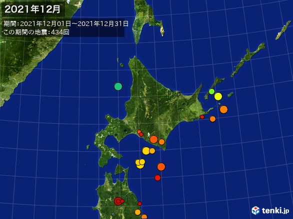 北日本・震央分布図(2021年12月)