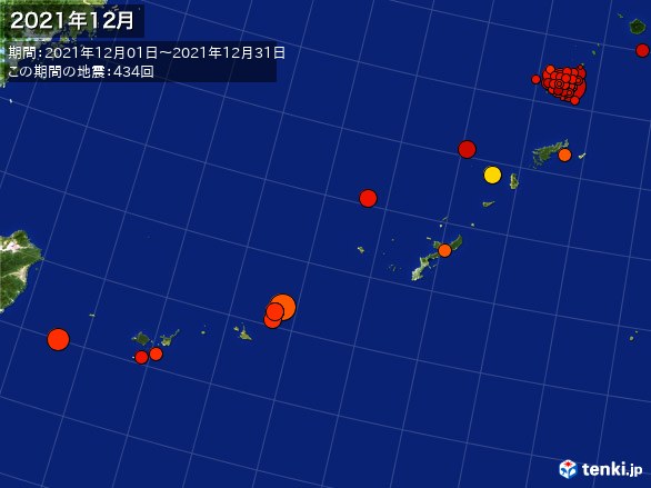 沖縄・震央分布図(2021年12月)