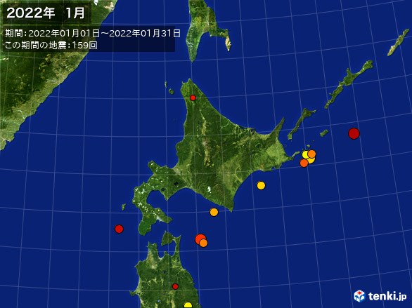 北日本・震央分布図(2022年01月)
