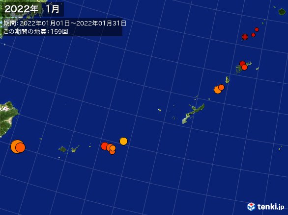 沖縄・震央分布図(2022年01月)