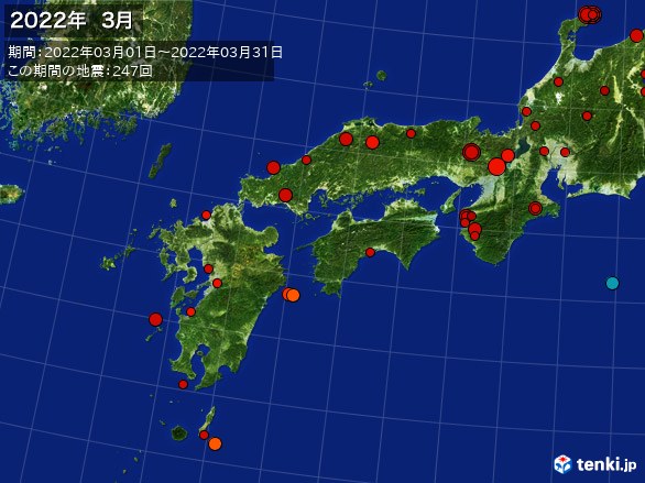 西日本・震央分布図(2022年03月)