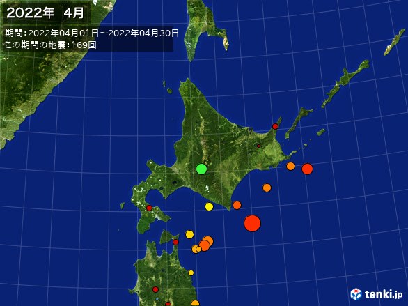 北日本・震央分布図(2022年04月)