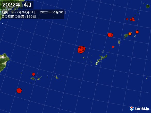 沖縄・震央分布図(2022年04月)