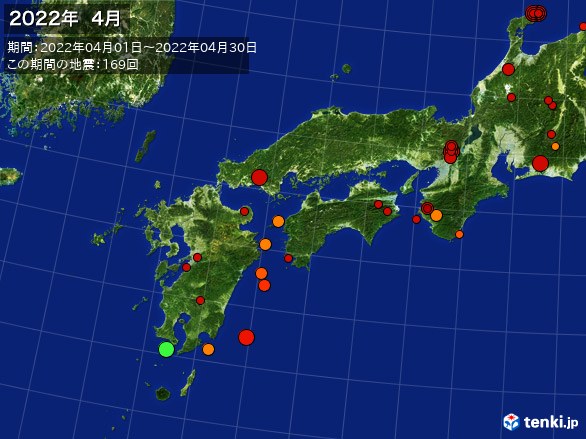 西日本・震央分布図(2022年04月)