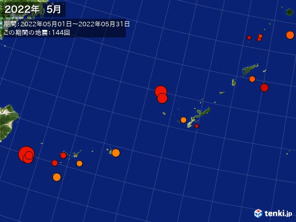 沖縄・震央分布図(2022年05月)