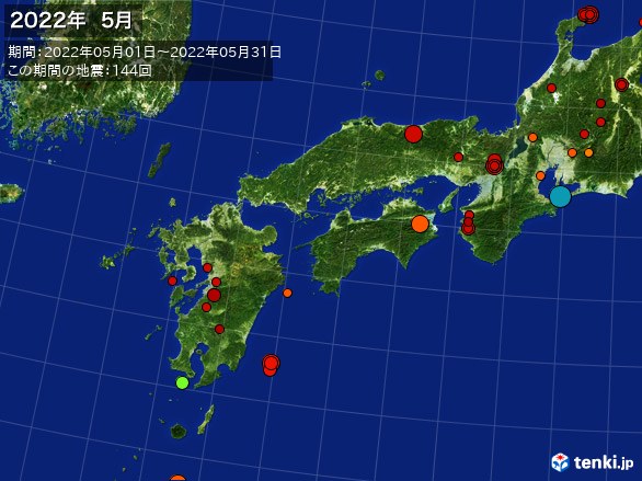西日本・震央分布図(2022年05月)