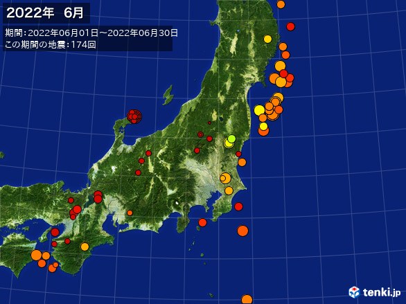 東日本・震央分布図(2022年06月)