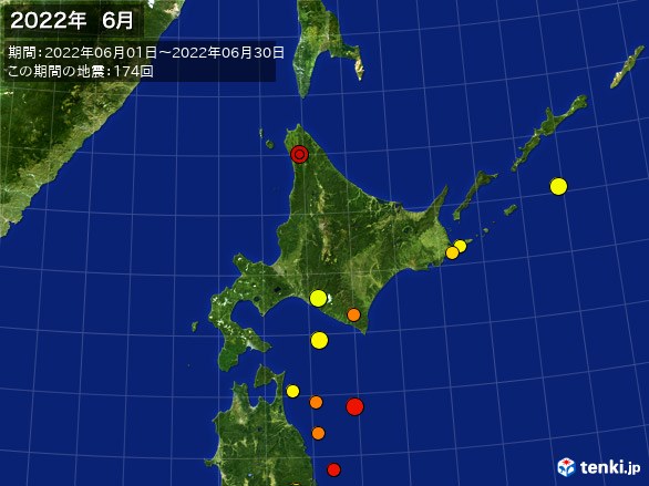 北日本・震央分布図(2022年06月)