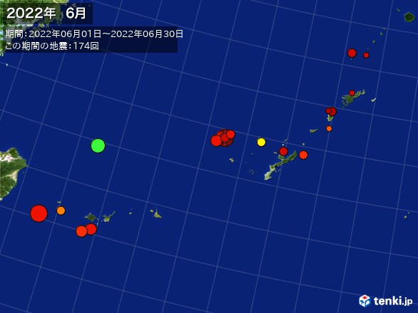 沖縄・震央分布図(2022年06月)