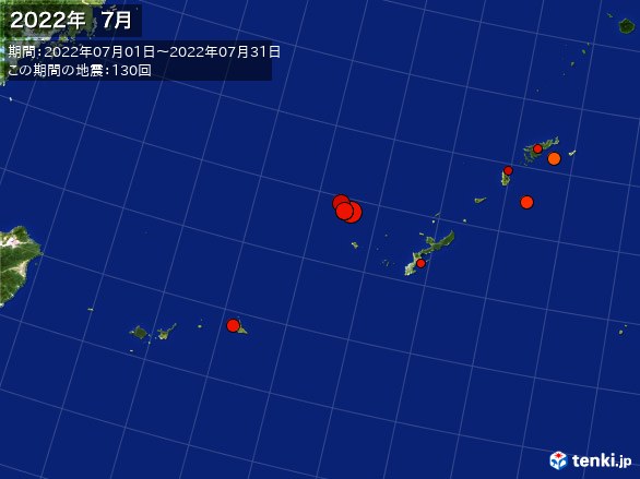 沖縄・震央分布図(2022年07月)
