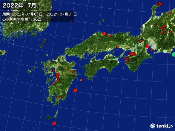 西日本・震央分布図(2022年07月)