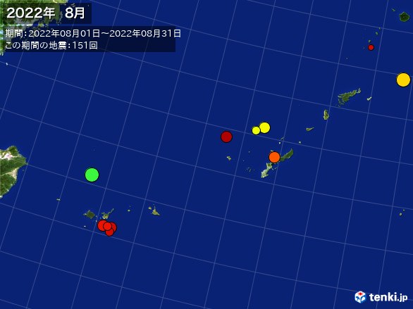 沖縄・震央分布図(2022年08月)