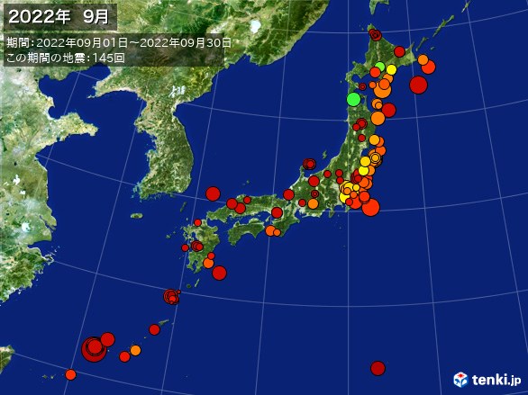 日本全体・震央分布図(2022年09月)