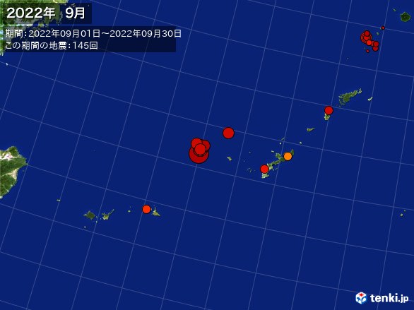 沖縄・震央分布図(2022年09月)